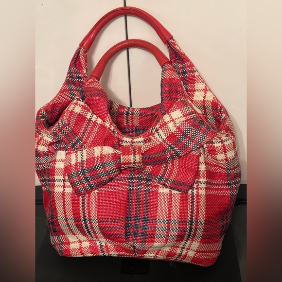 kate spade Handbags - Kate Spade Bow front Plaid Medium Satchel/Handbag Red/Cream/Navy